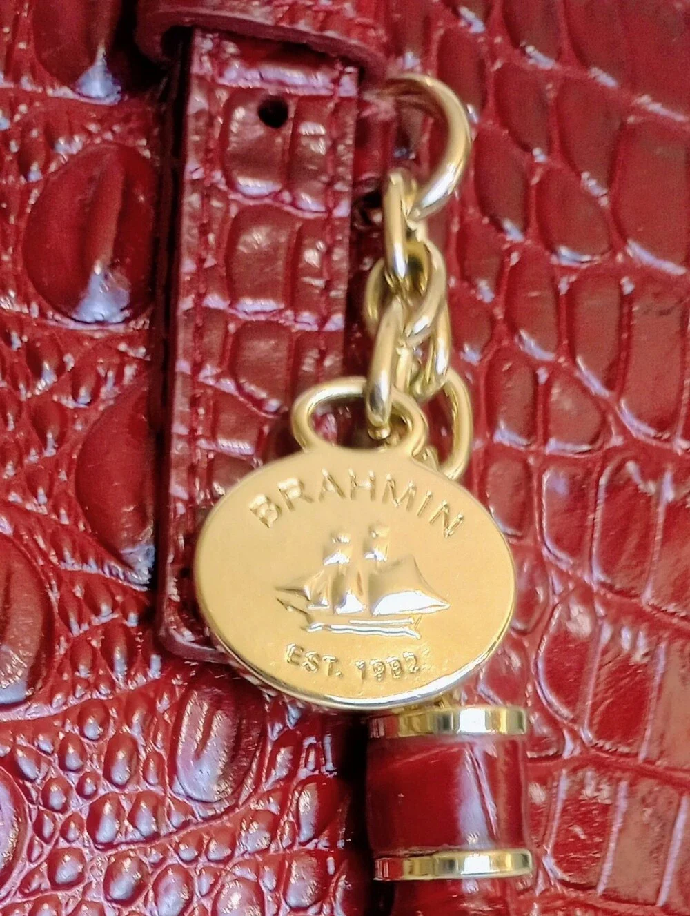 Brahmin Red Mini Asher Crocodile Embossed Leather Crossbody Satchel Purse